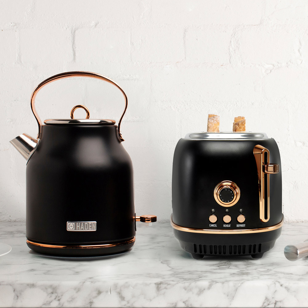 Haden Heritage retro waterkoker zwart & koper