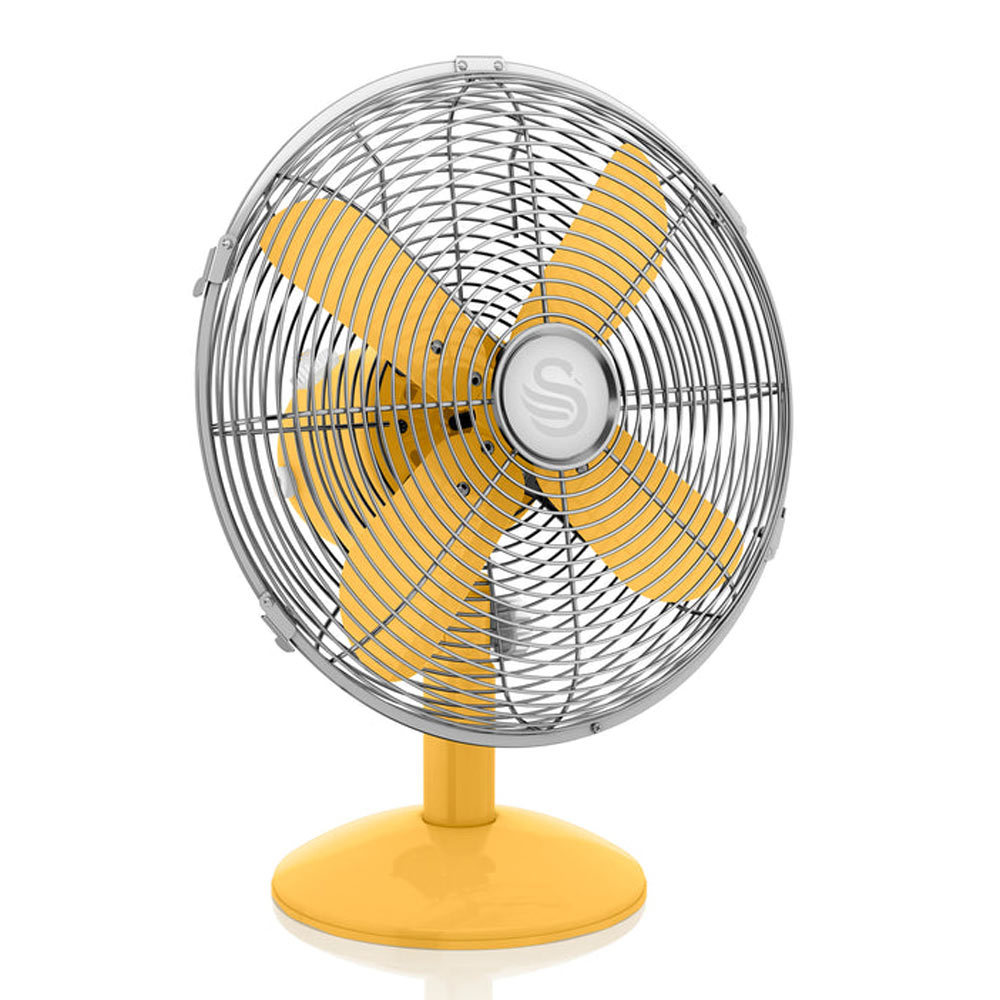 12 inch retro tafelventilator geel
