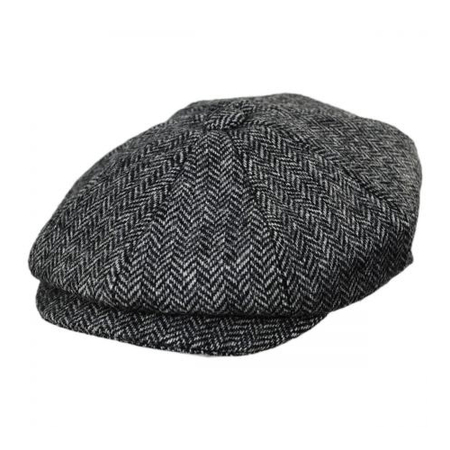 Baskerville Pimlico Newsboy Cap Wol Herringbone Grijs