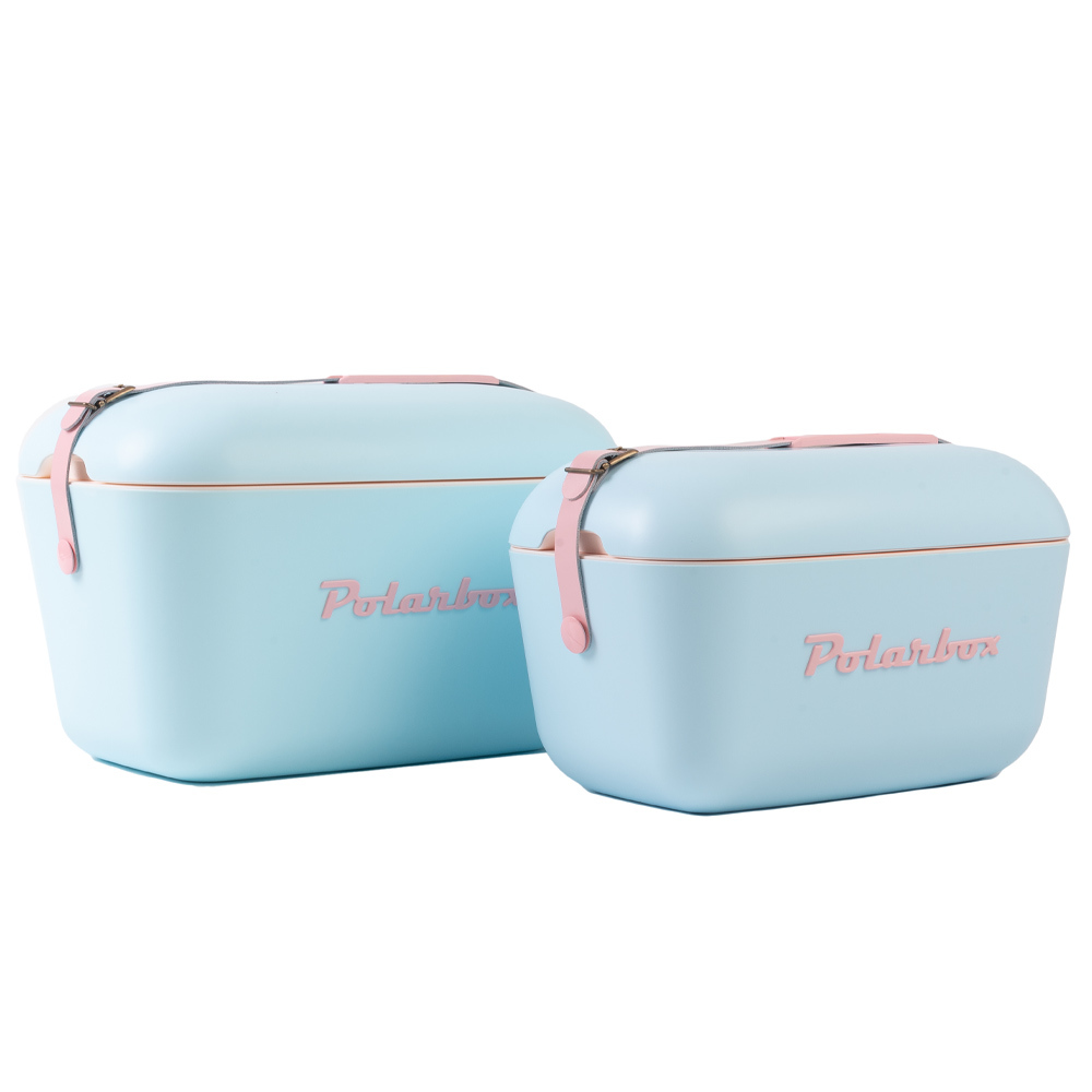 Polarbox Retro Koelbox Pop Blauw met Roze Band - 12 liter - Duurzaam geproduceerde trendy koelbox