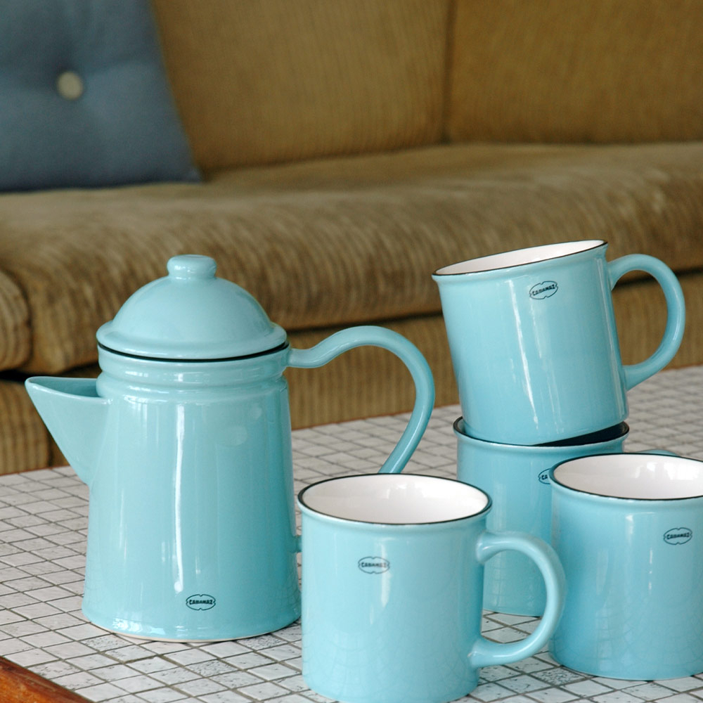 Retro koffie en theepot arctic blue