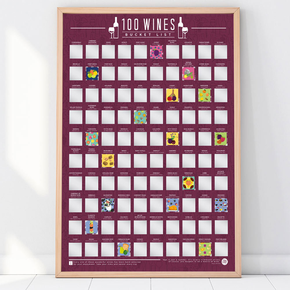 Bucket list poster - 100 wijnsoorten kraskaart