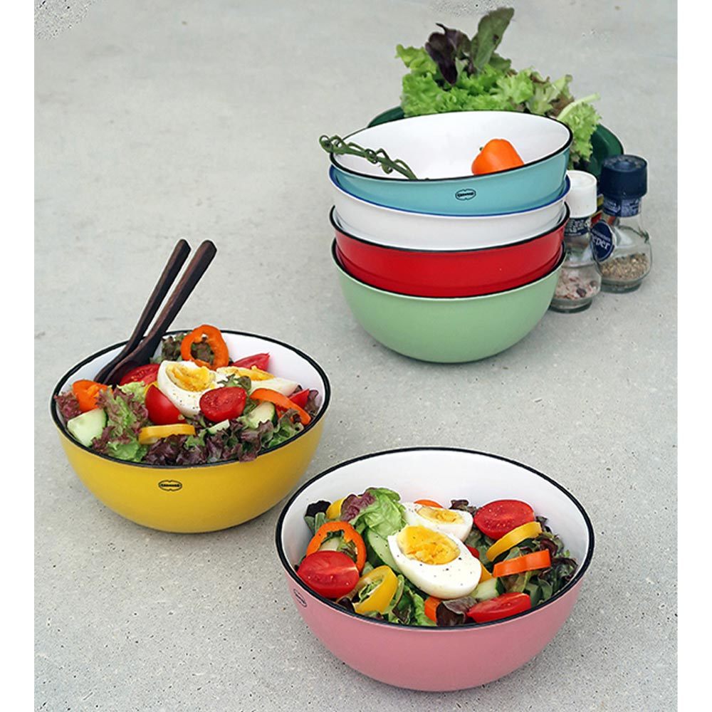 Retro saladeschaal emaille geinspireerd sunny yellow