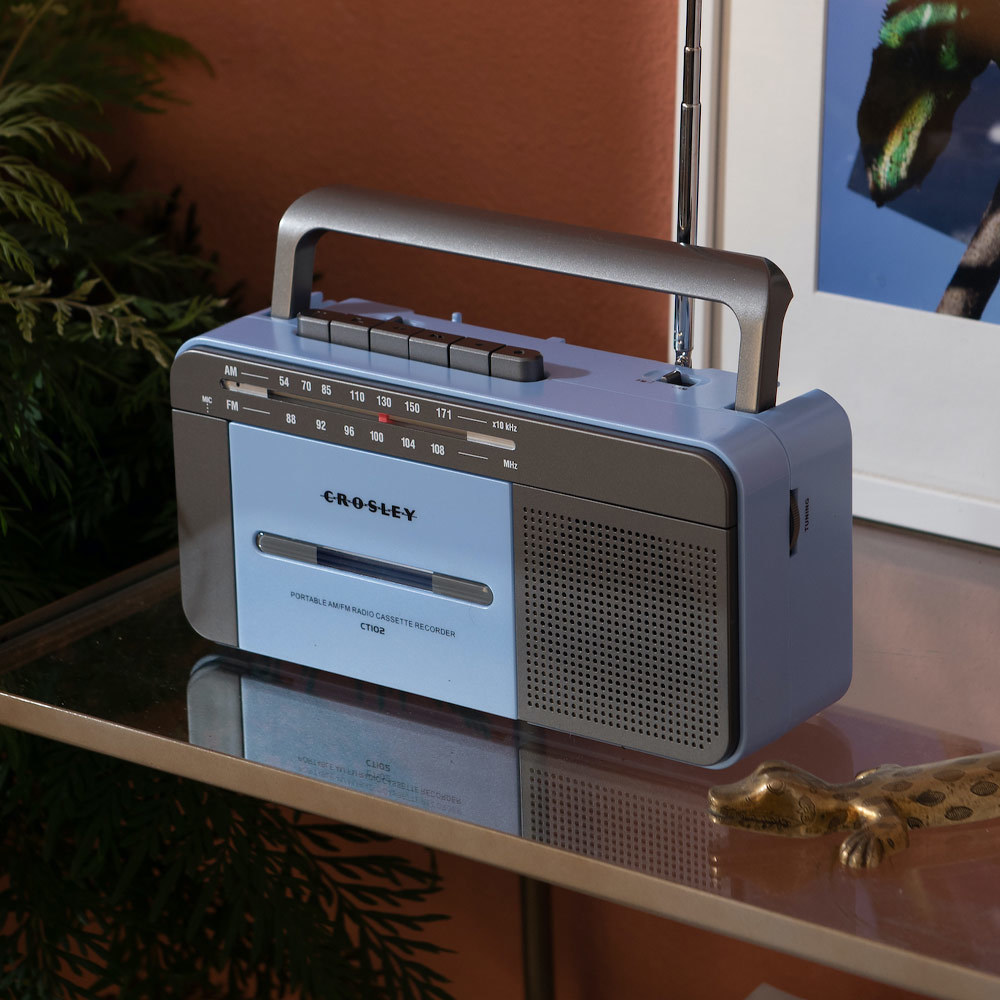 Crosley CT102A retro portable radio cassettespeler bluetooth blauw