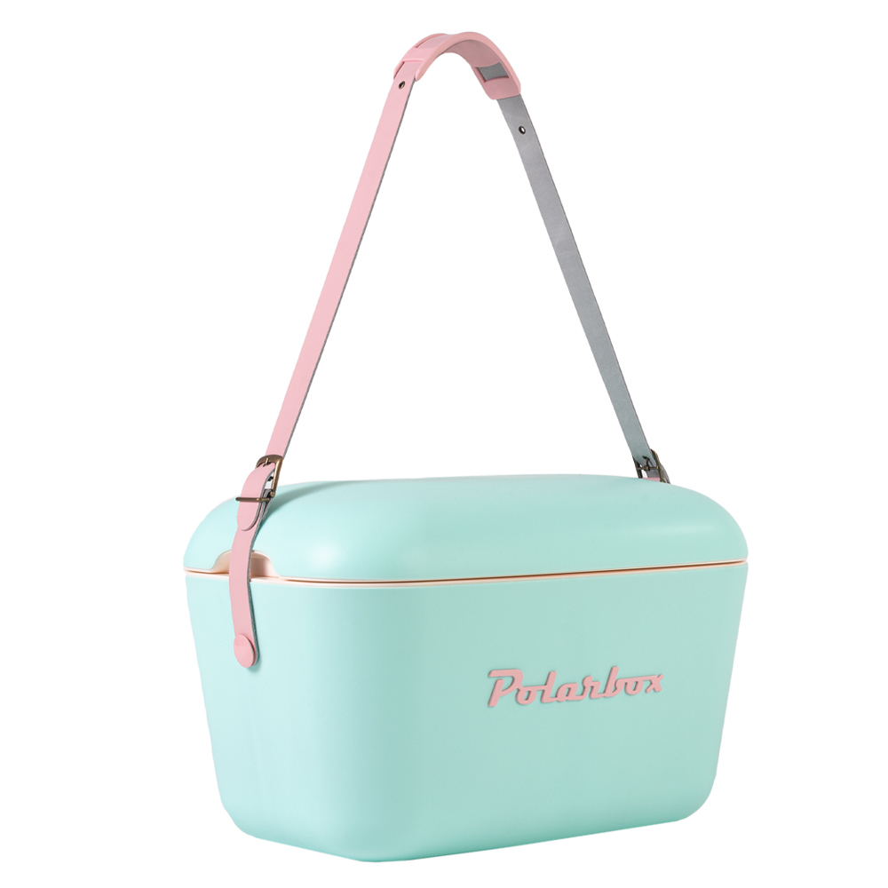 Polarbox retro koelbox Pop groen met roze band - 20 liter - Duurzaam geproduceerde trendy koelbox