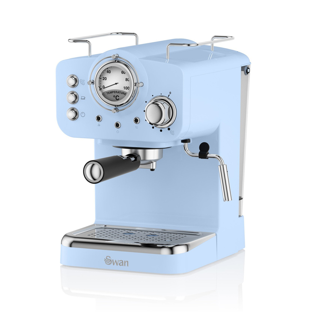 Swan Retro Espressomachine Blauw | Geniet van heerlijke koffie, espresso of cappuccino