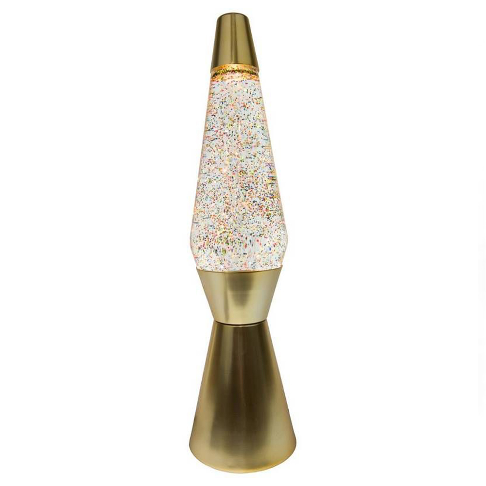 Fisura Lavalamp Mat Gold Base Clear Liquid Multicolor Glitter