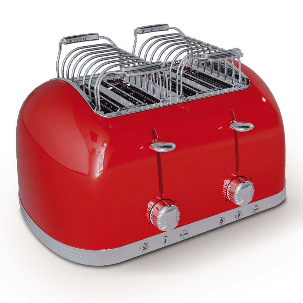 4-Slots retro broodrooster fire red