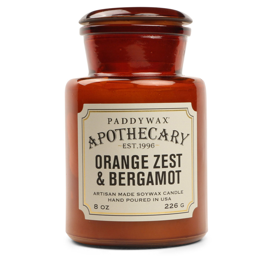 Geurkaars orange zest + bergamot - in glazen apothekerspot