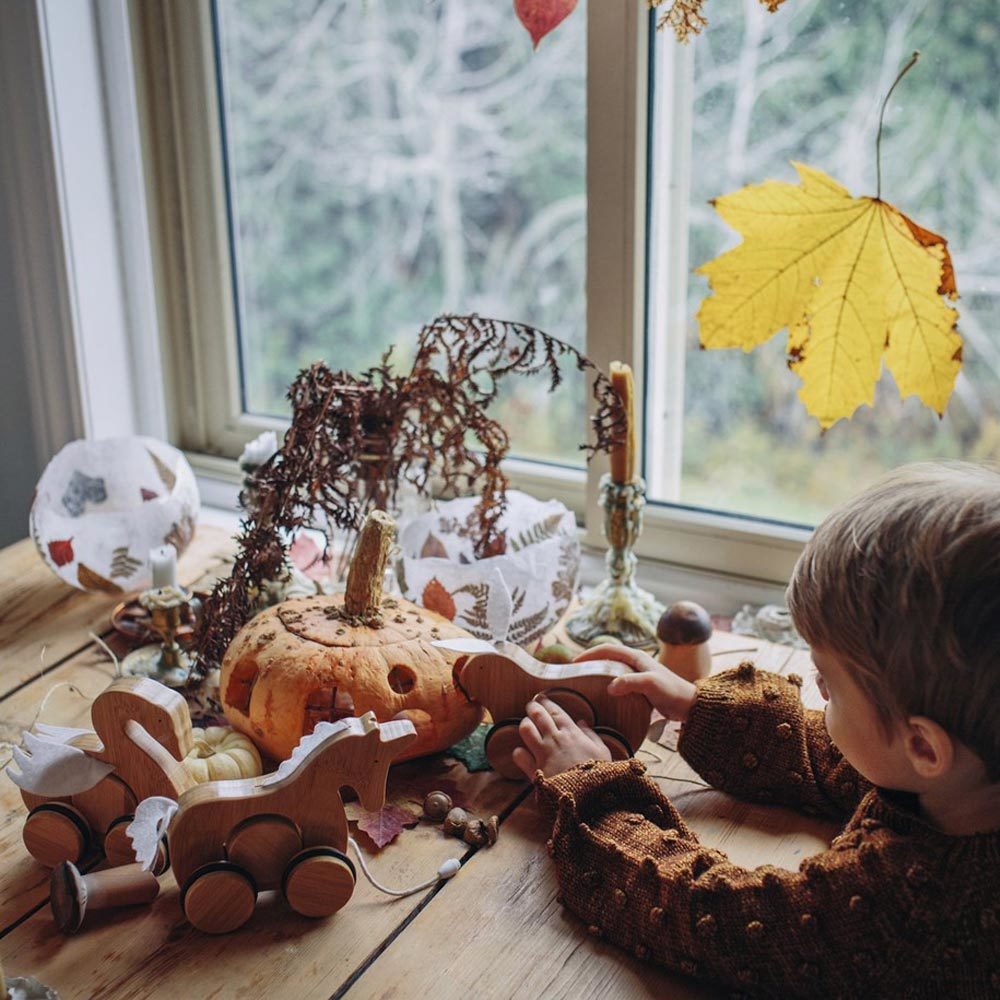 Kinderfeets houten retro speelgoed bamboo trekfiguur konijn
