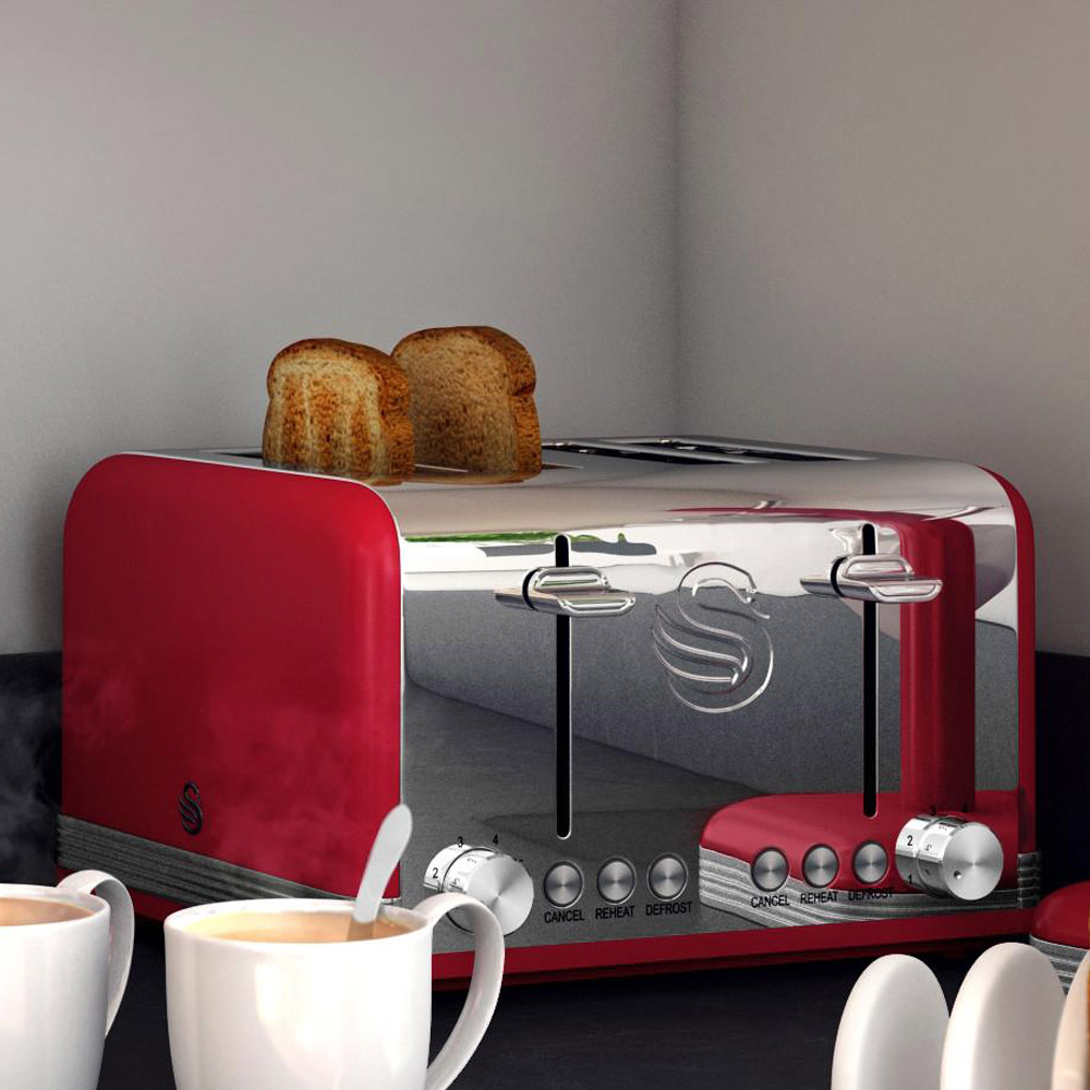 Swan 4-slot retro broodrooster rood