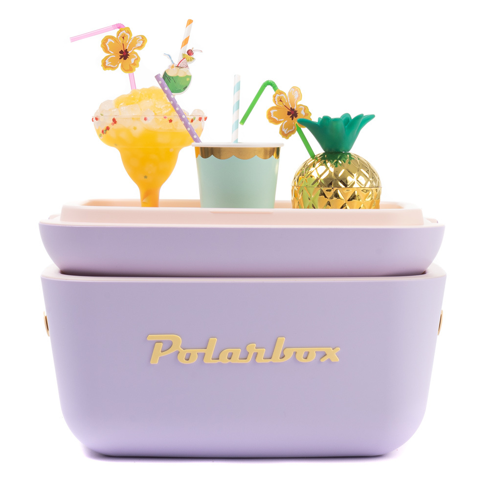 Polarbox retro koelbox Pop Malva paars met gele band - 20 liter - Duurzaam geproduceerde trendy koelbox