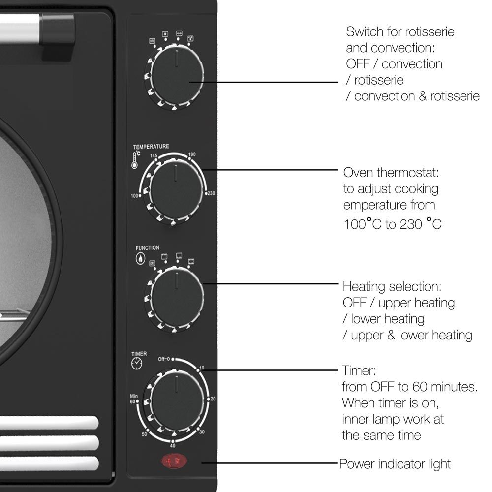 Retro mini oven 35 L zwart