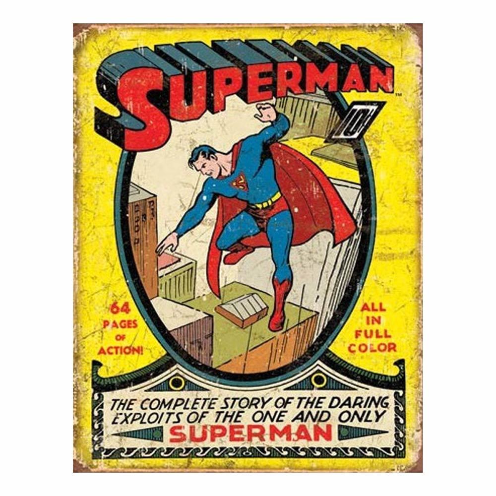Metalen Retro Bord Superman No. 1 Cover - Replica van comic book cover uit 1939