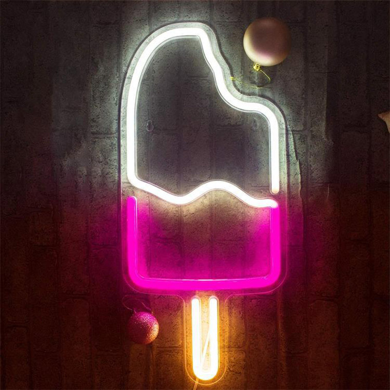 Neon verlichting ijslolly - roze wit & geel