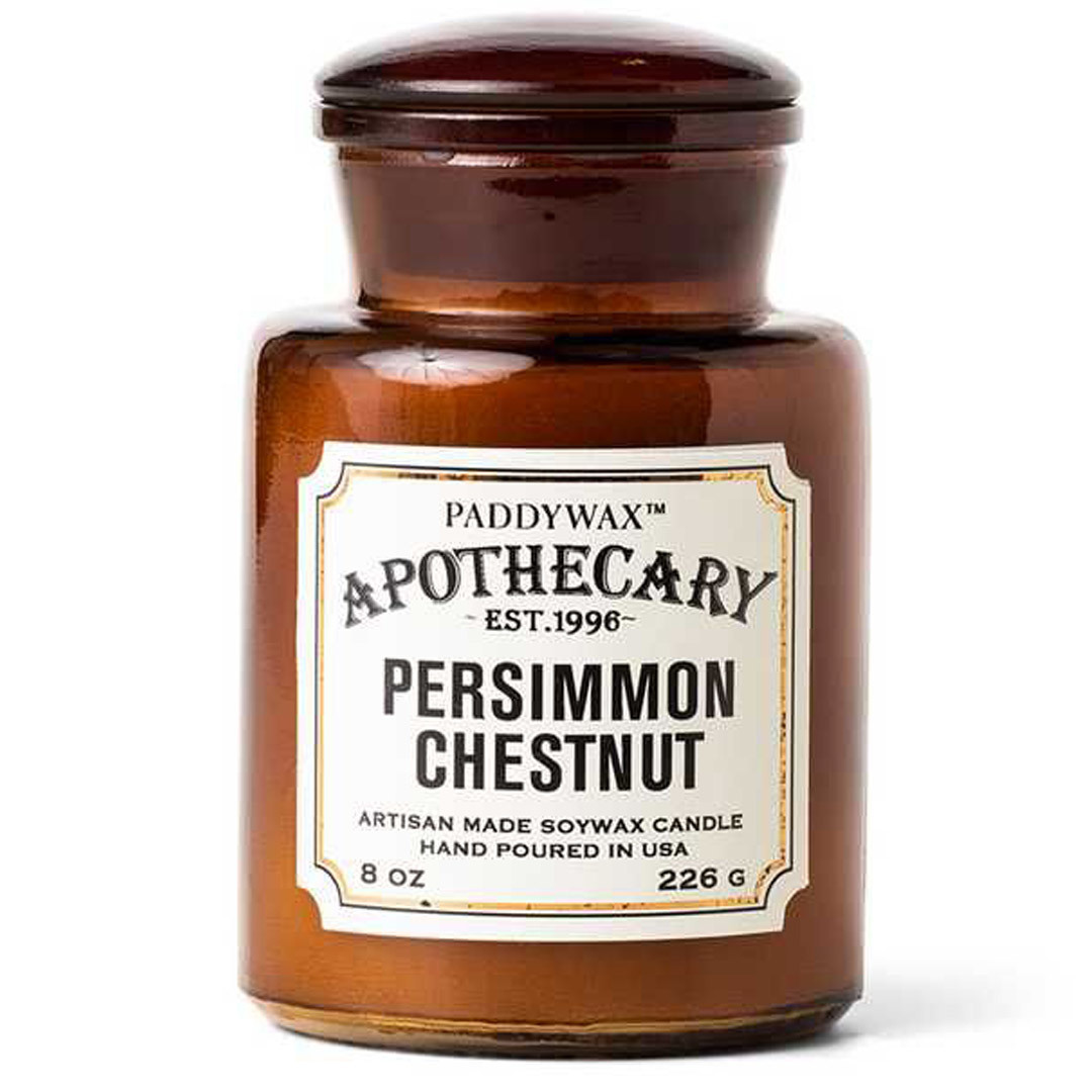 Geurkaars persimmon + chestnut - in glazen apothekerspot