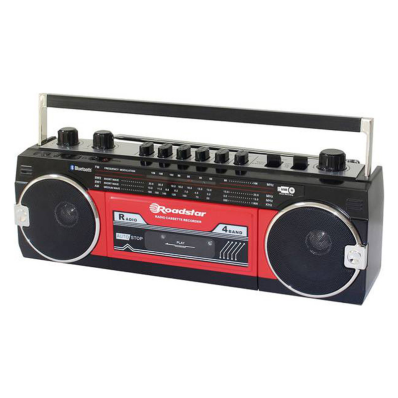 Roadstar RCR 3025 Retro Radio USB Ghettoblaster Bluetooth Zwart Rood