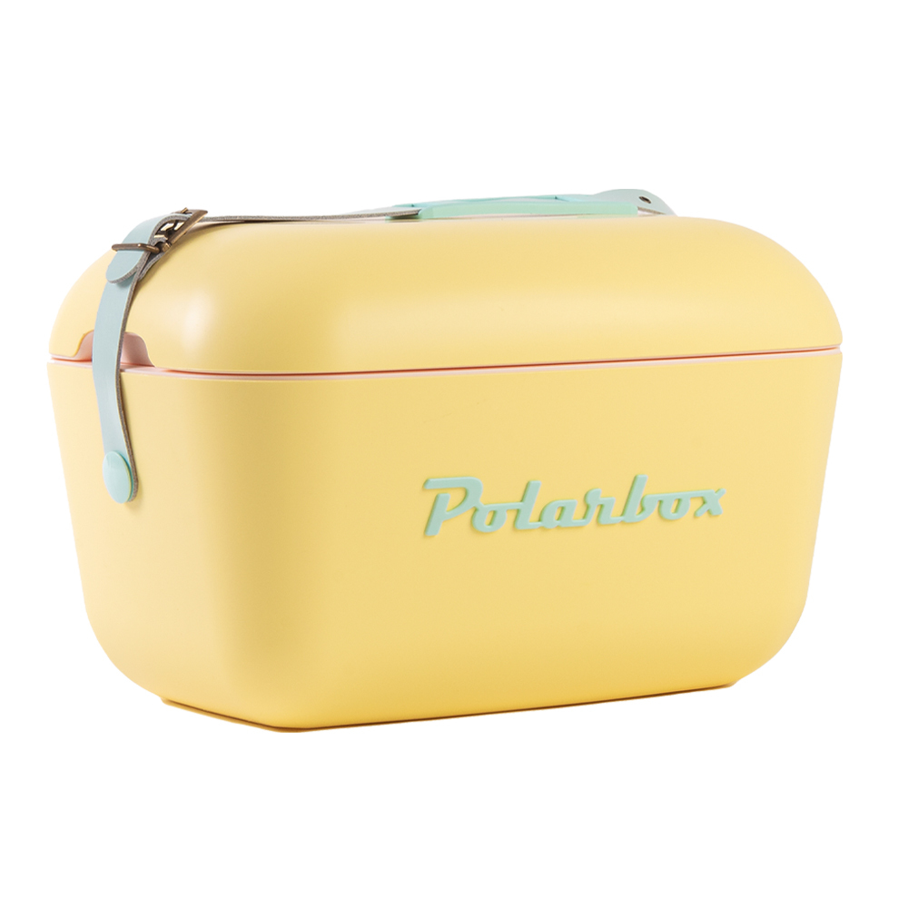 Polarbox retro koelbox geel met blauwe band - 20 liter - Duurzaam geproduceerde trendy koelbox