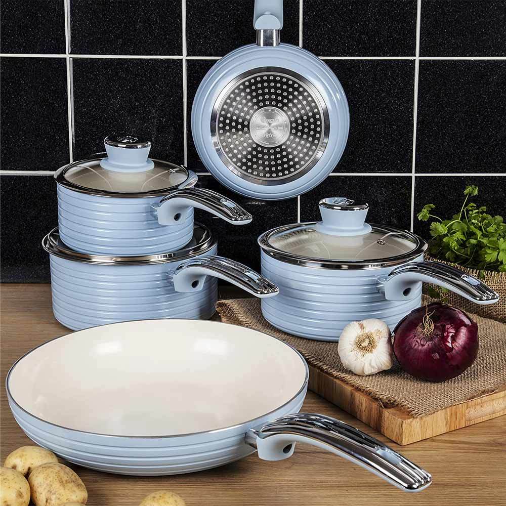 Swan retro pannenset van 5 blauw Swan retro pannenset van 5 blauw