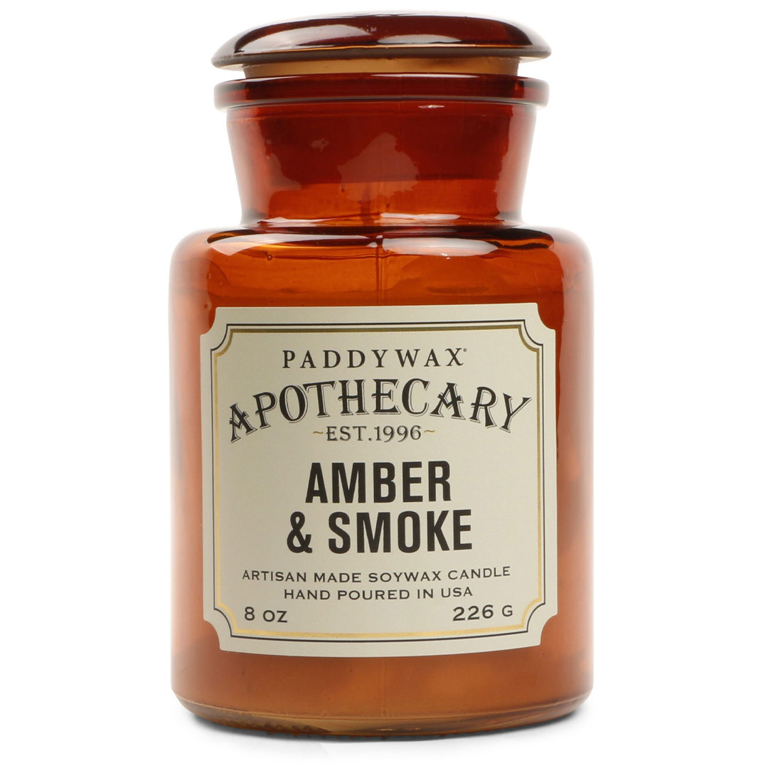 Geurkaars amber + smoke - in glazen apothekerspot