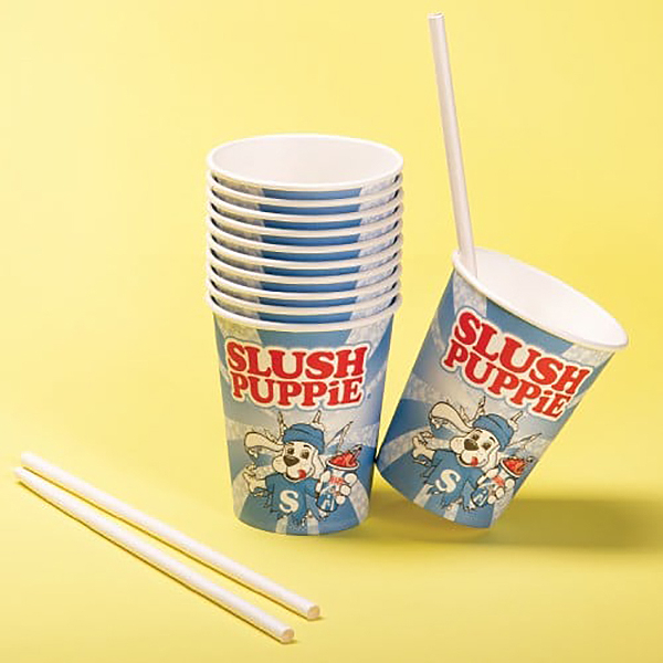 Slush Puppy kartonnen bekers en rietjes set van 20