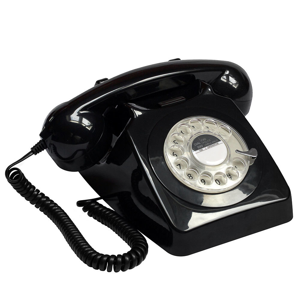 Draaischijf retro telefoon zwart