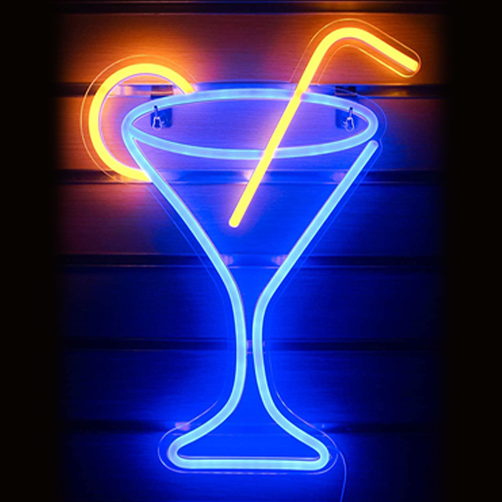 Retro neon verlichting Cocktail - blauw geel