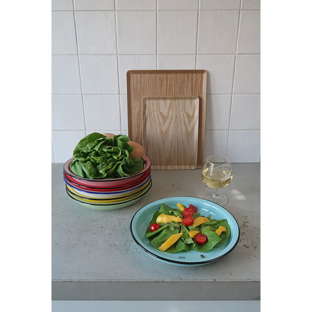 Retro dinerbord 27 cm emaille geinspireerd arctic blue