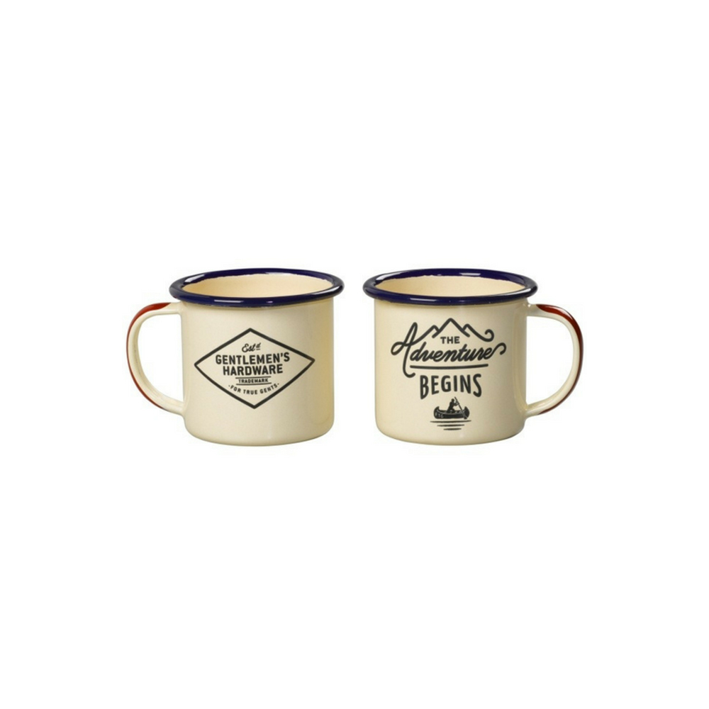 Retro emaille espresso mokken set van 2 creme