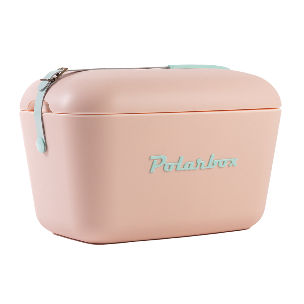 Polarbox retro koelbox roze met blauwe band - 20 liter - Duurzaam geproduceerde trendy koelbox