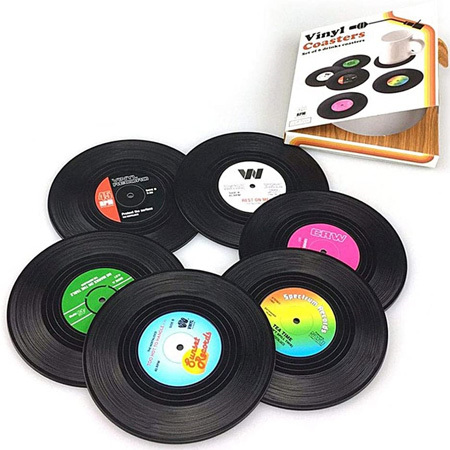 Retro vinyl onderzetters set van 6 Retro vinyl onderzetters set van 6