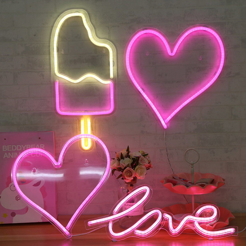 Neon verlichting ijslolly - roze wit & geel