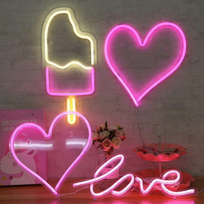 Retro neon verlichting ijslolly - roze wit & geel