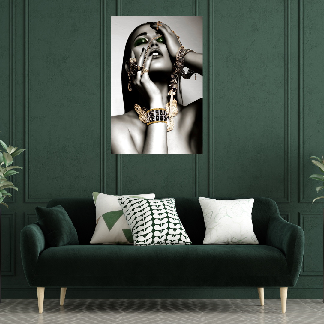 Glasschilderij vrouw met gouden accenten | verticaal | 110x160