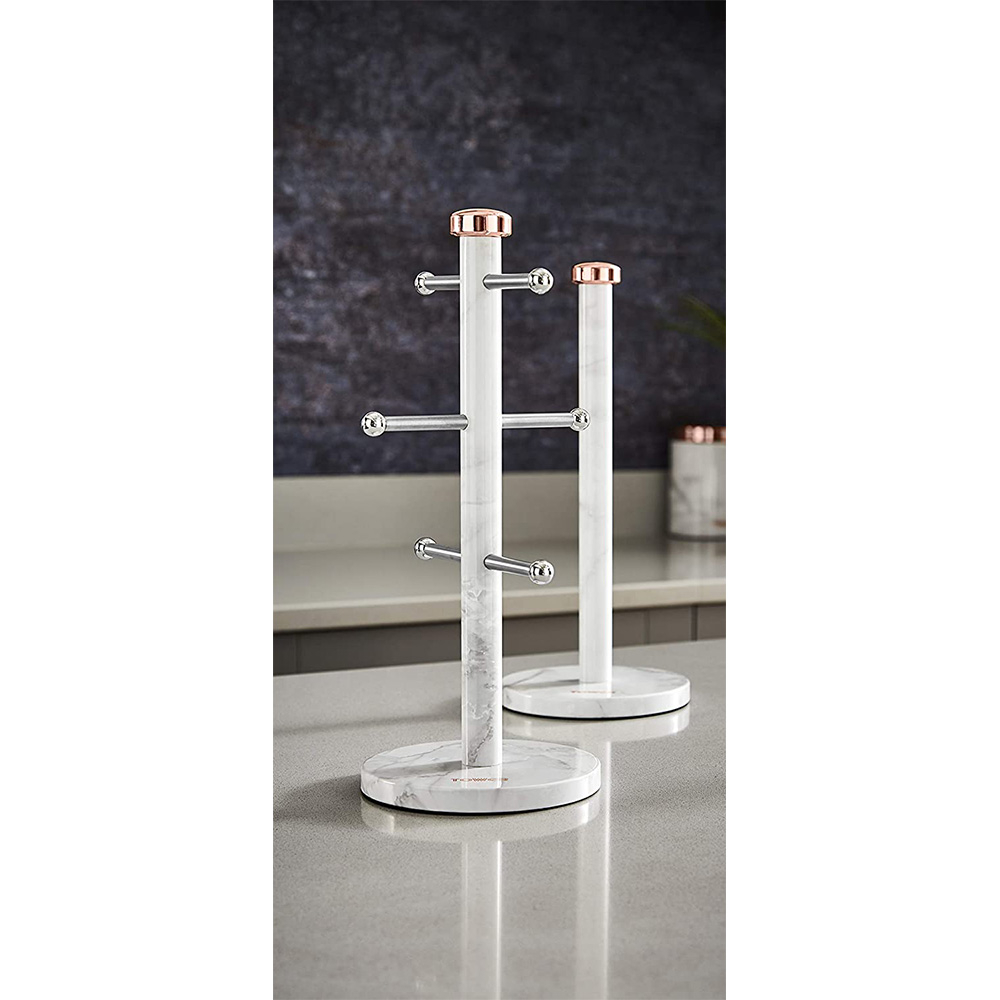 Swan retro kopjeshouder & keukenrolhouder set van 2 rose gold marmer