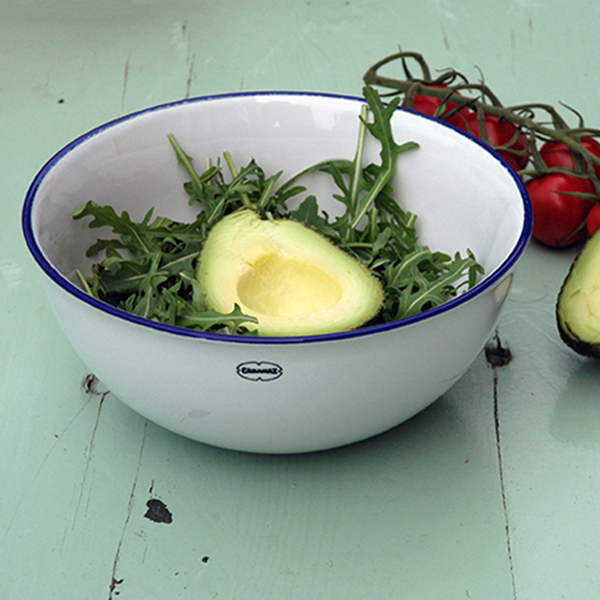 Retro saladeschaal emaille  geinspireerd classic white