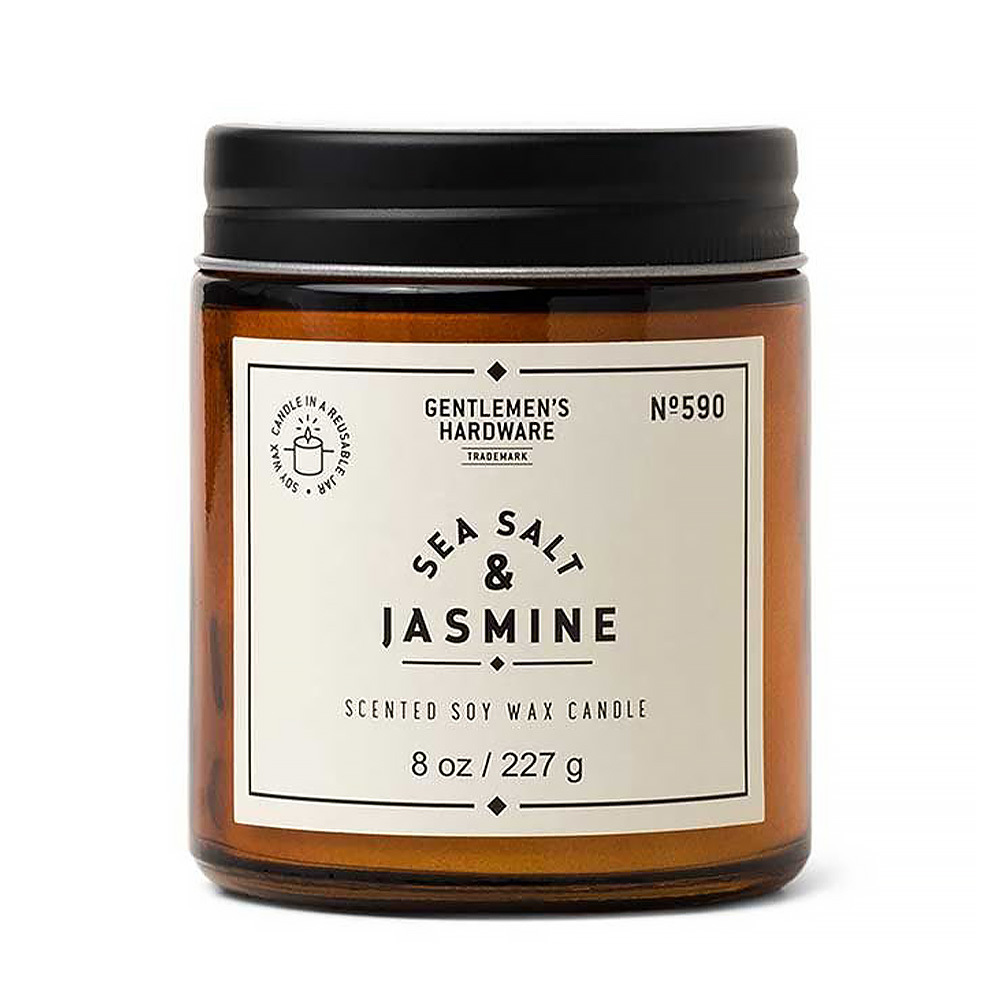 Geurkaars sea salt + jasmine - in glazen apothekerspot