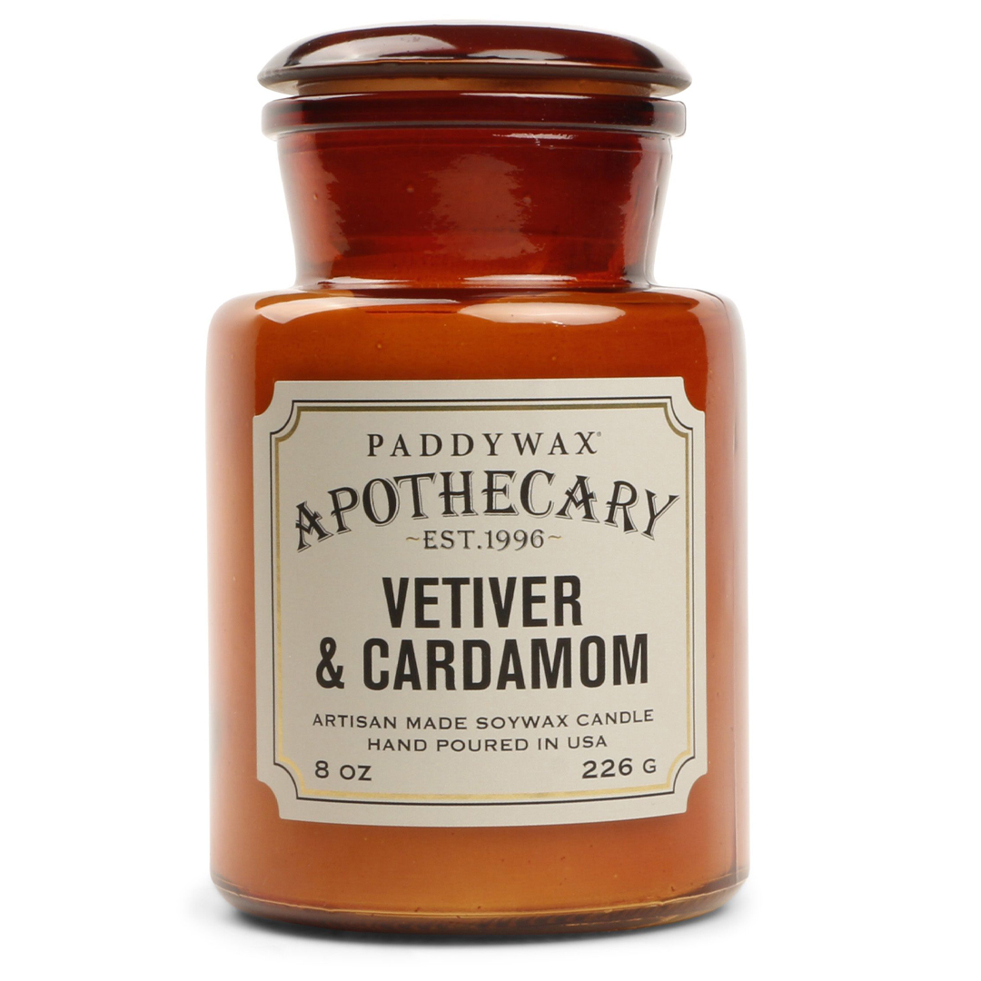 Geurkaars vetiver + kardemom  - in glazen apothekerspot