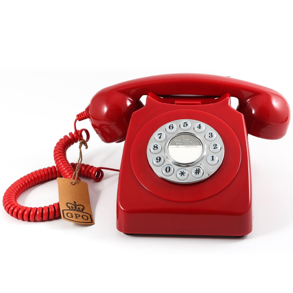 Druktoets retro telefoon rood