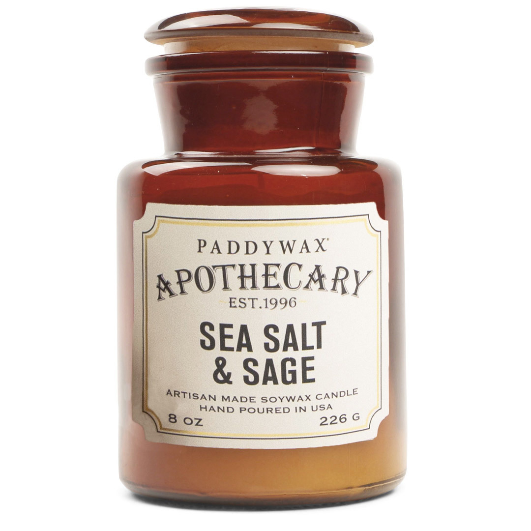 Geurkaars sea salt + sage - in glazen apothekerspot