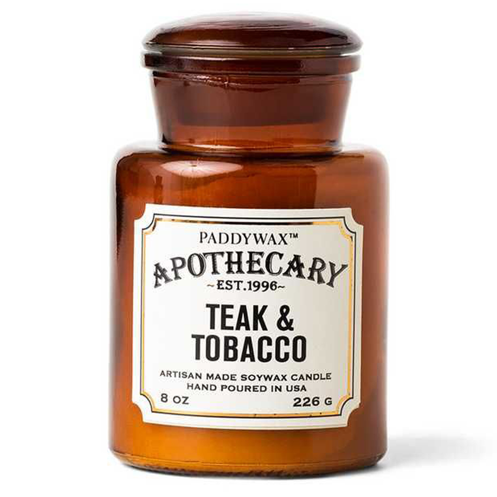 Geurkaars teak & tobacco - in glazen apothekerspot