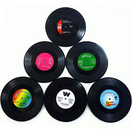 Retro vinyl onderzetters set van 6 Retro vinyl onderzetters set van 6