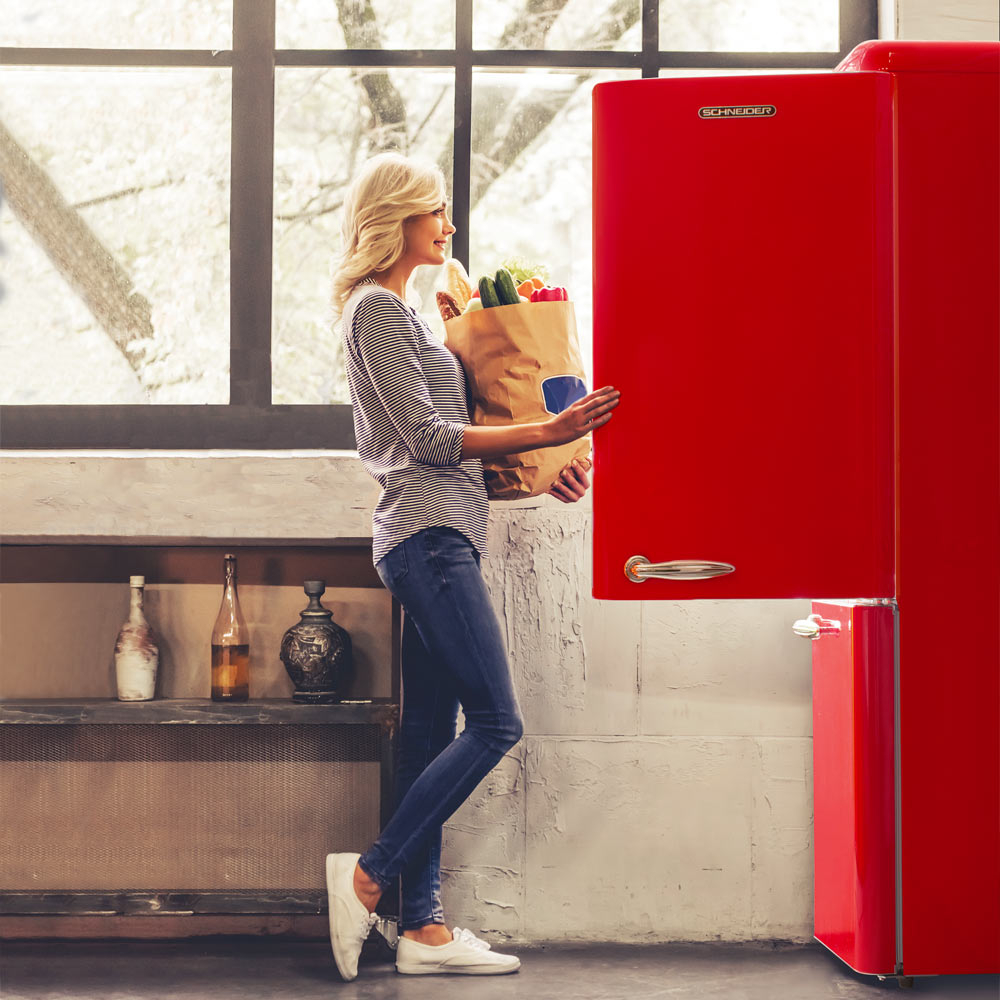 Schneider SCB 300 V Retro Koelkast Fire Red - Retro koel-vriescombinatie