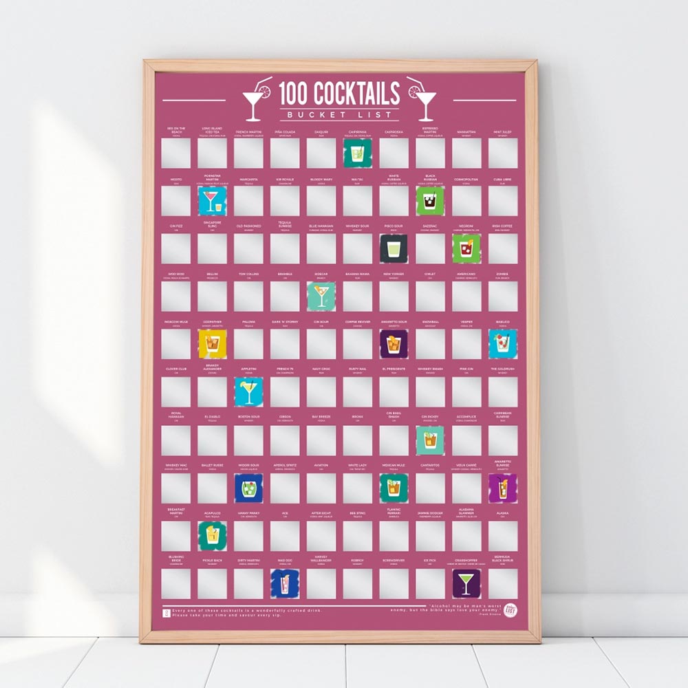 Bucket list poster - 100 cocktails kraskaart 