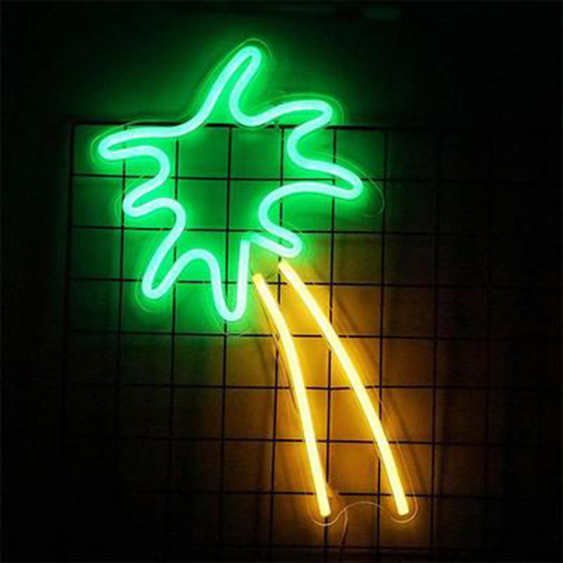 Retro neon verlichting palmboom - groen/geel