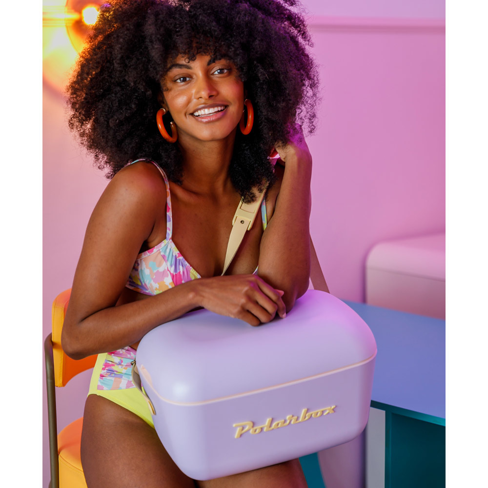 Polarbox retro koelbox Pop Malva paars met gele band - 20 liter - Duurzaam geproduceerde trendy koelbox