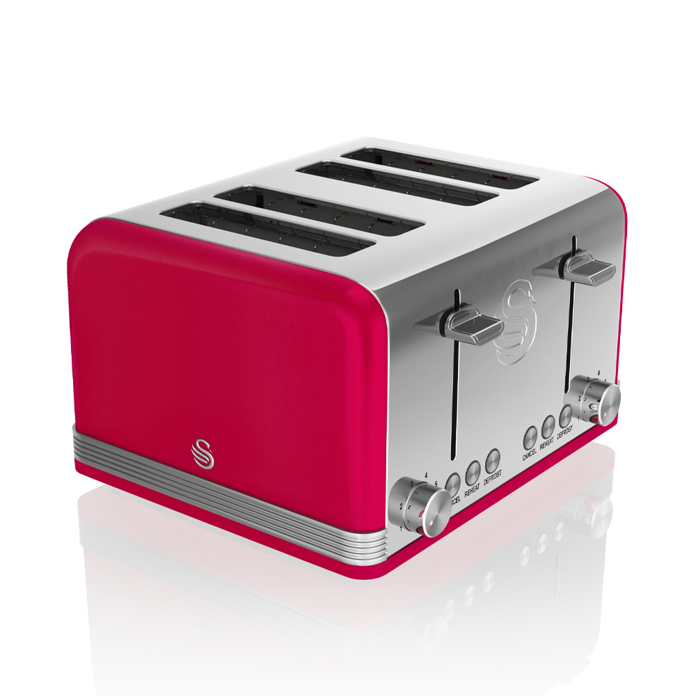Swan 4-slot retro broodrooster rood