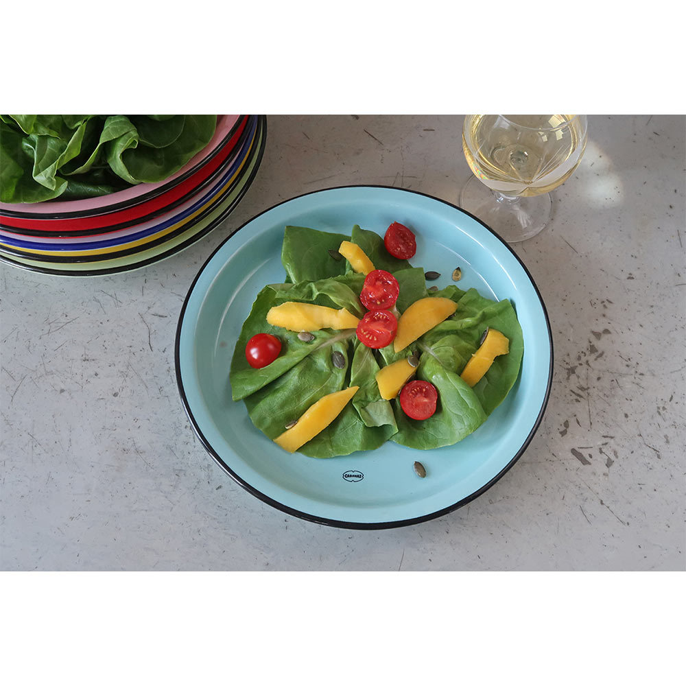 Retro dinerbord 27 cm emaille geinspireerd arctic blue